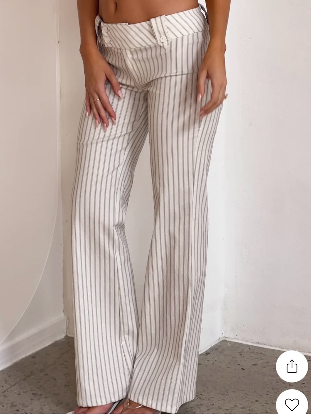 Tiger Mist Cream Wide-Leg Stripe Pants with Gray Pinstripes
